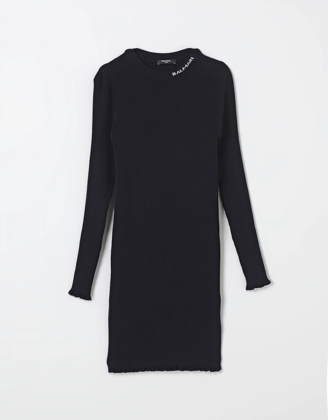 Ribbed Knit Mini Dress Ruffled Hem