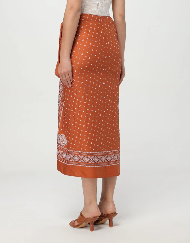 Paisley Print Wrap Midi Skirt