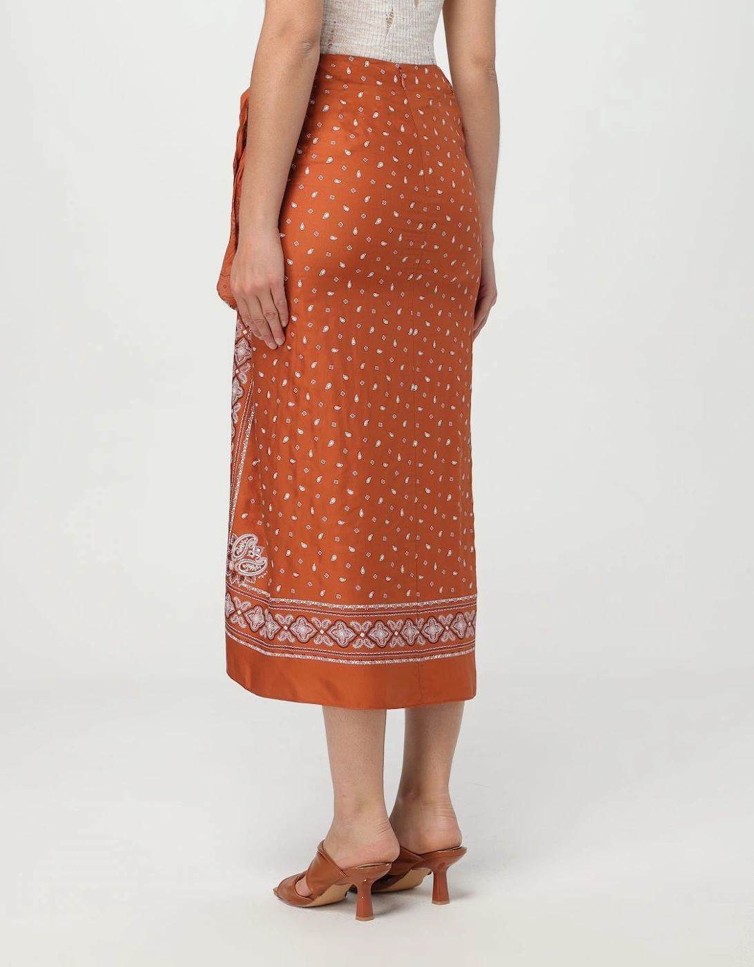 Paisley Print Wrap Midi Skirt