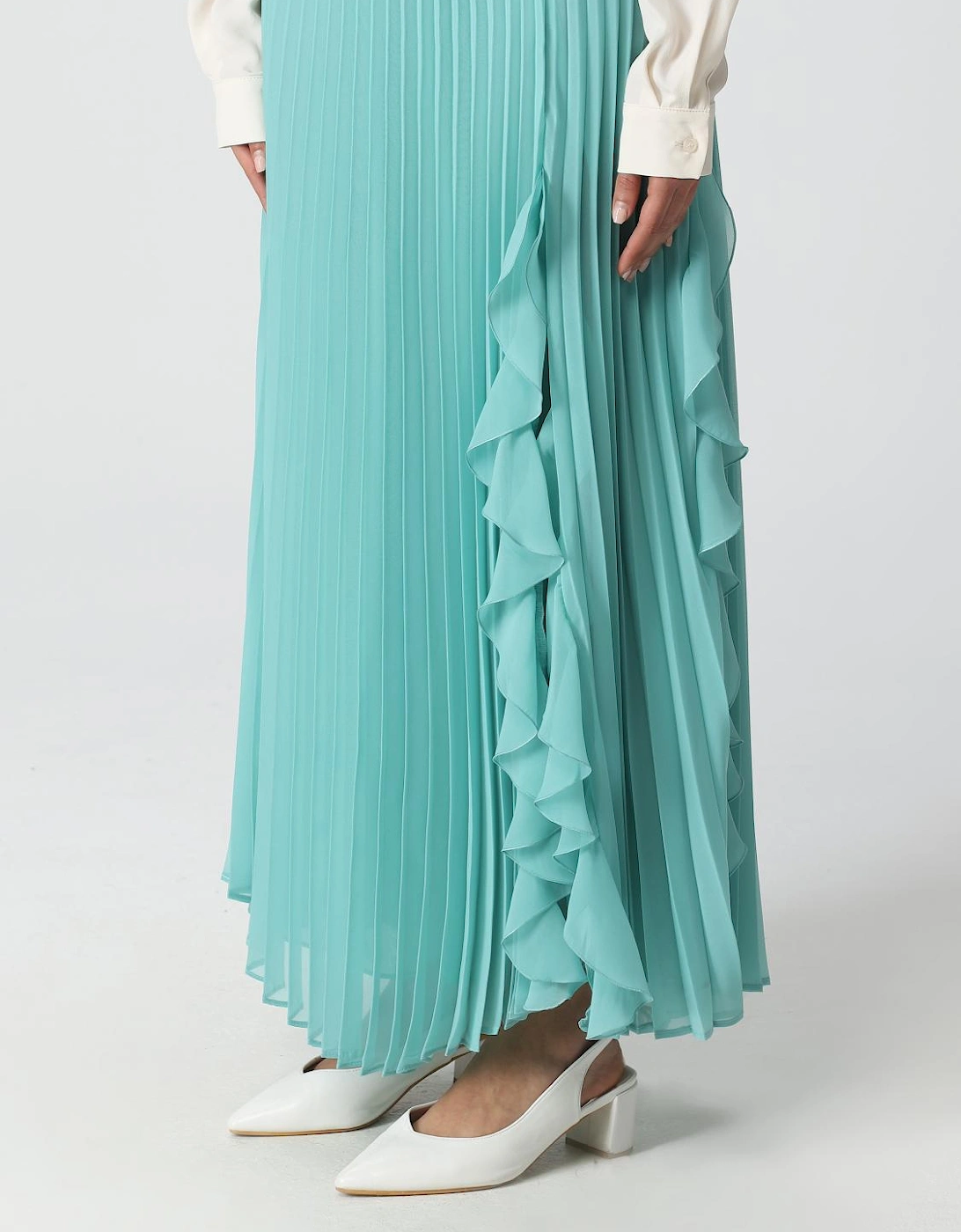 Pleated Midi Skirt Ruffle Detail