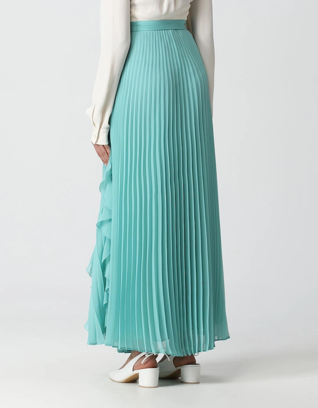 Pleated Midi Skirt Ruffle Detail
