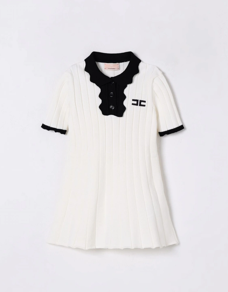 Knit Polo Dress Scalloped Collar