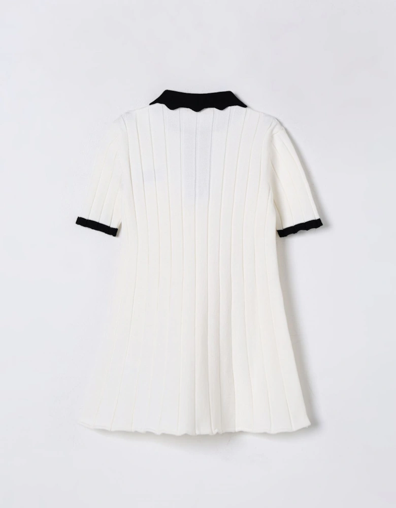 Knit Polo Dress Scalloped Collar