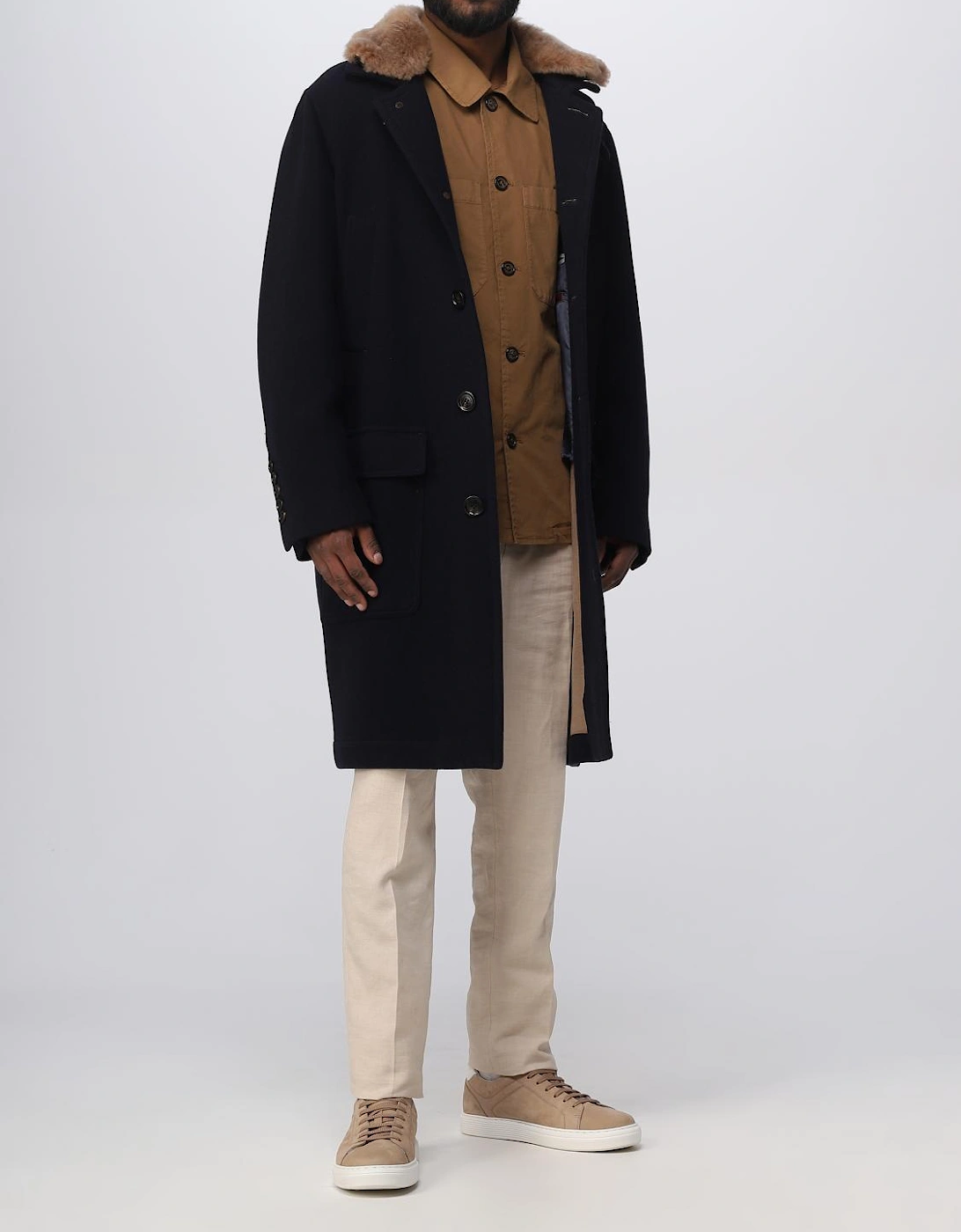 Wool Overcoat with Shearling Collar