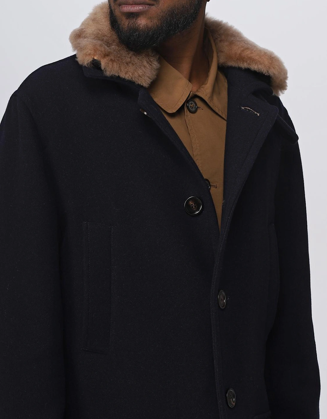 Wool Overcoat with Shearling Collar