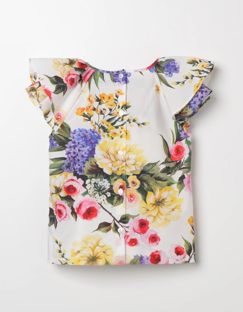 Floral Cotton Blouse Flutter Sleeves