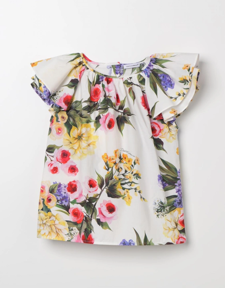 Floral Cotton Blouse Flutter Sleeves