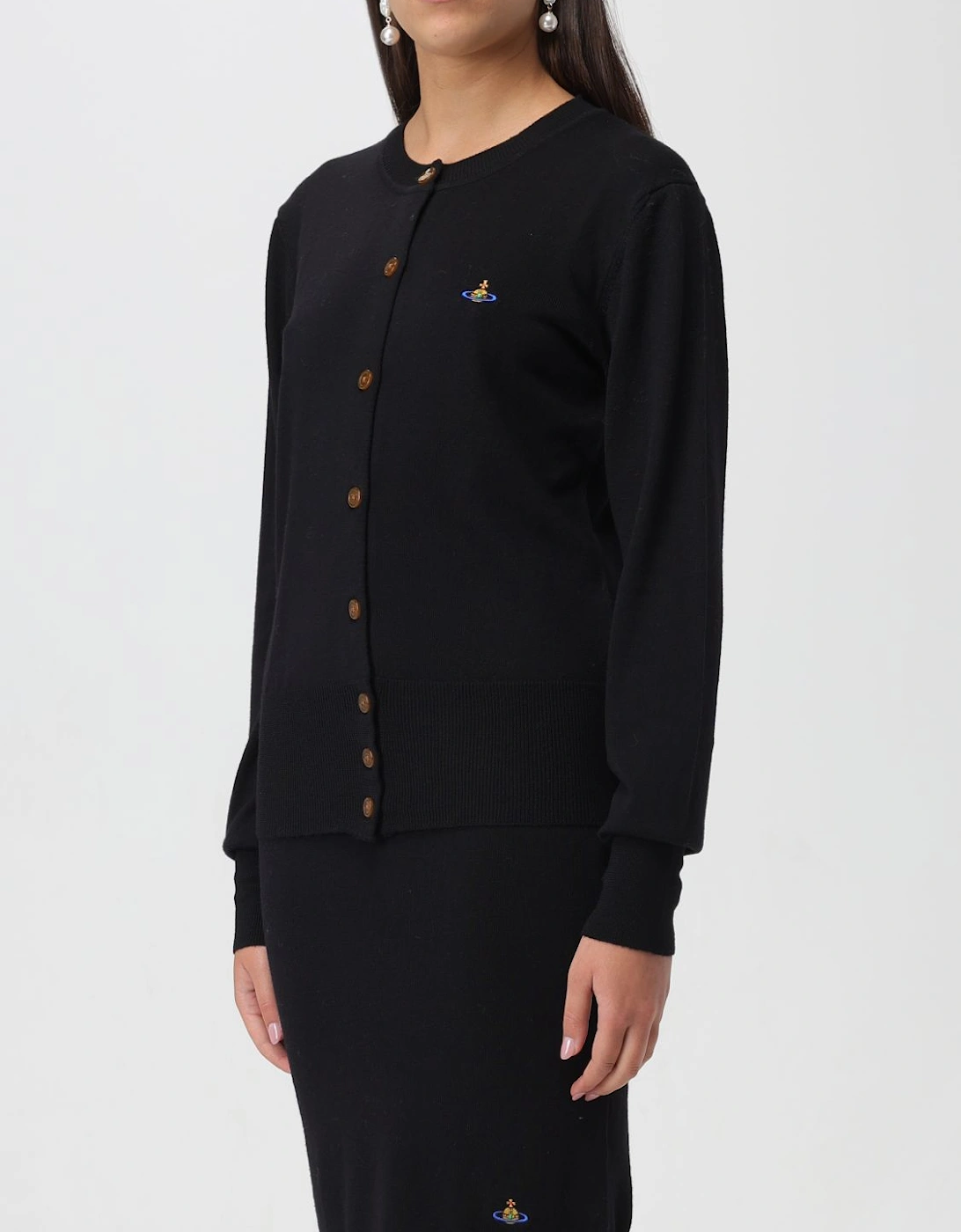 Merino Wool Cardigan Round Neck Long Sleeves