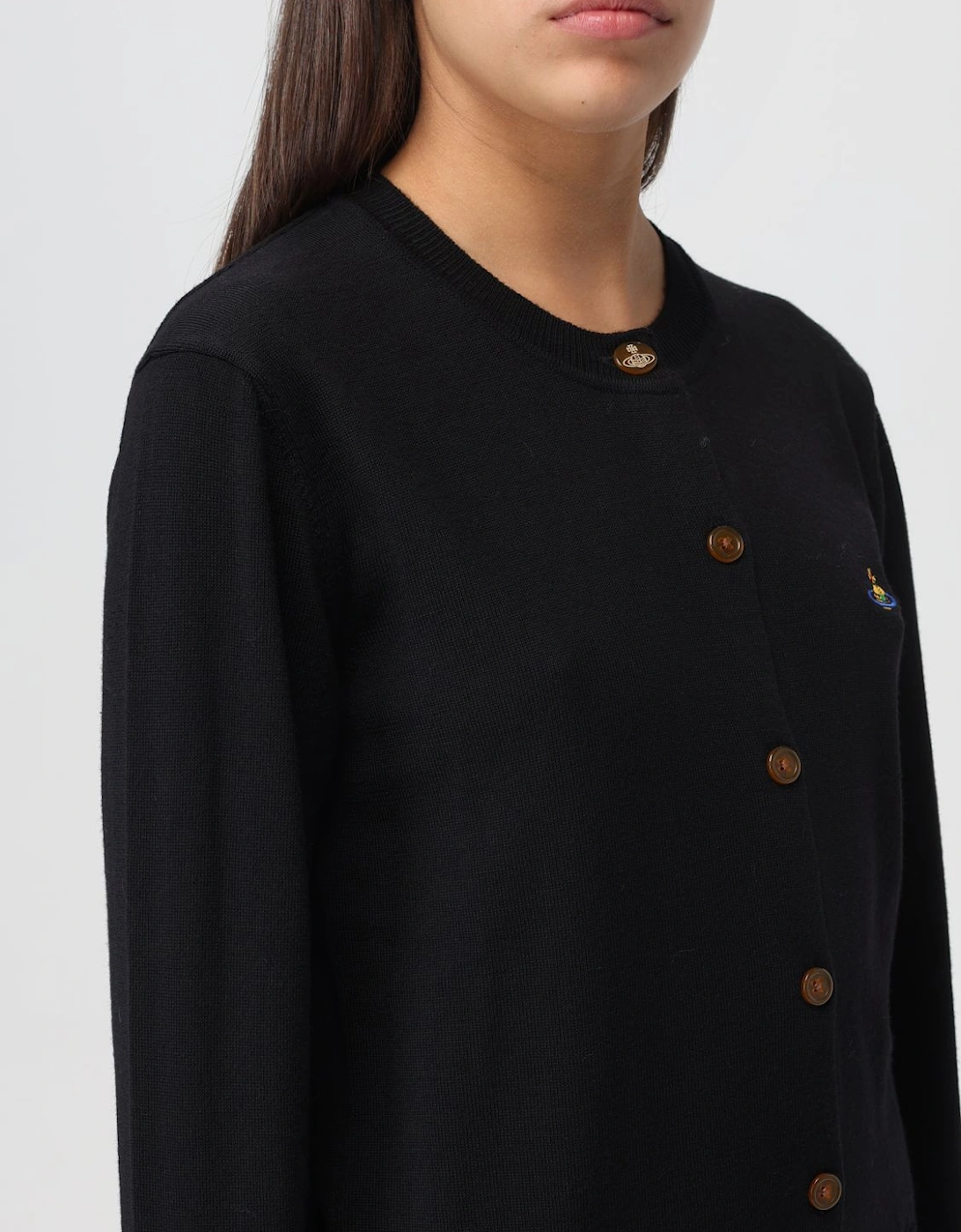 Merino Wool Cardigan Round Neck Long Sleeves