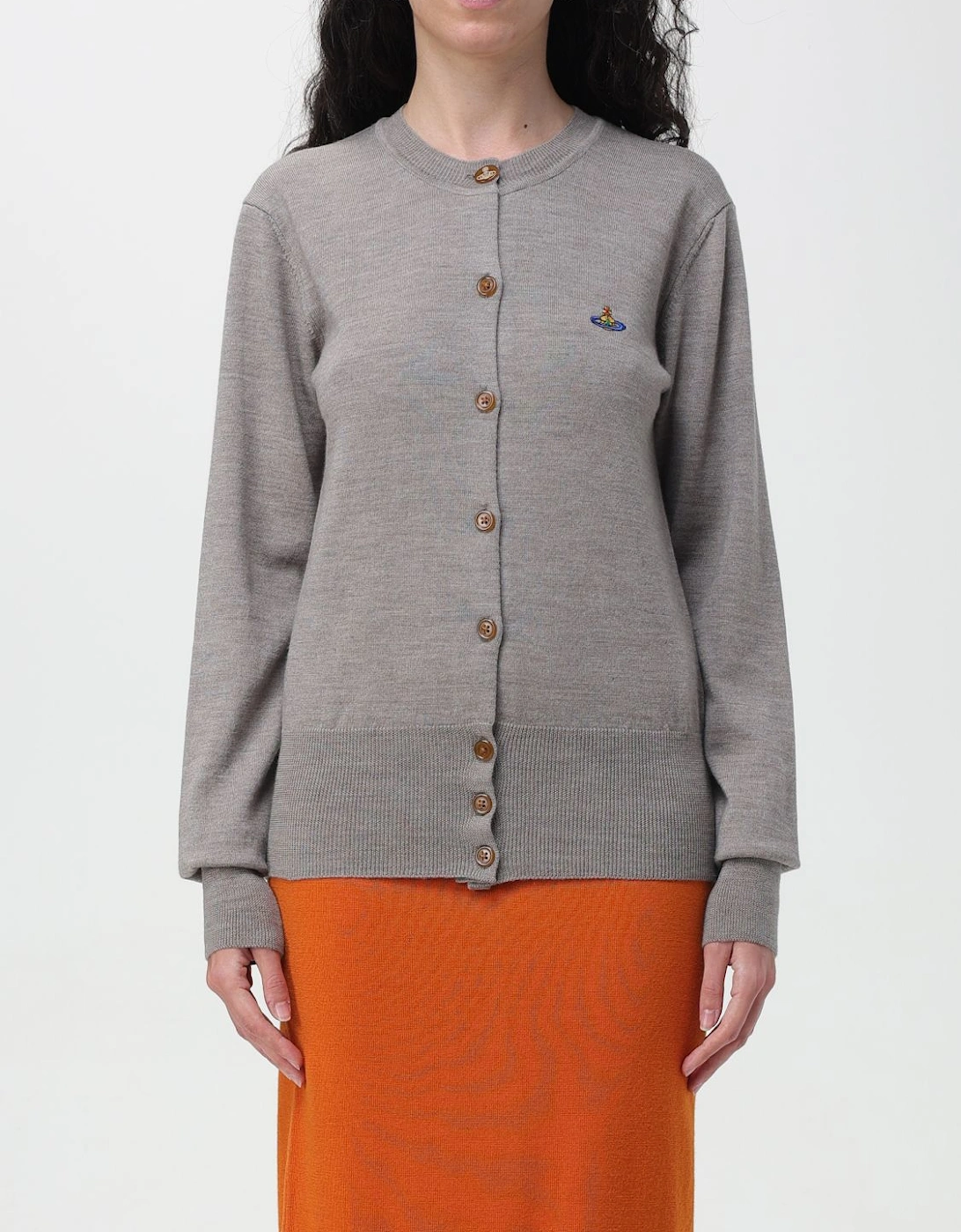 Merino Wool Cardigan Round Neck Long Sleeves