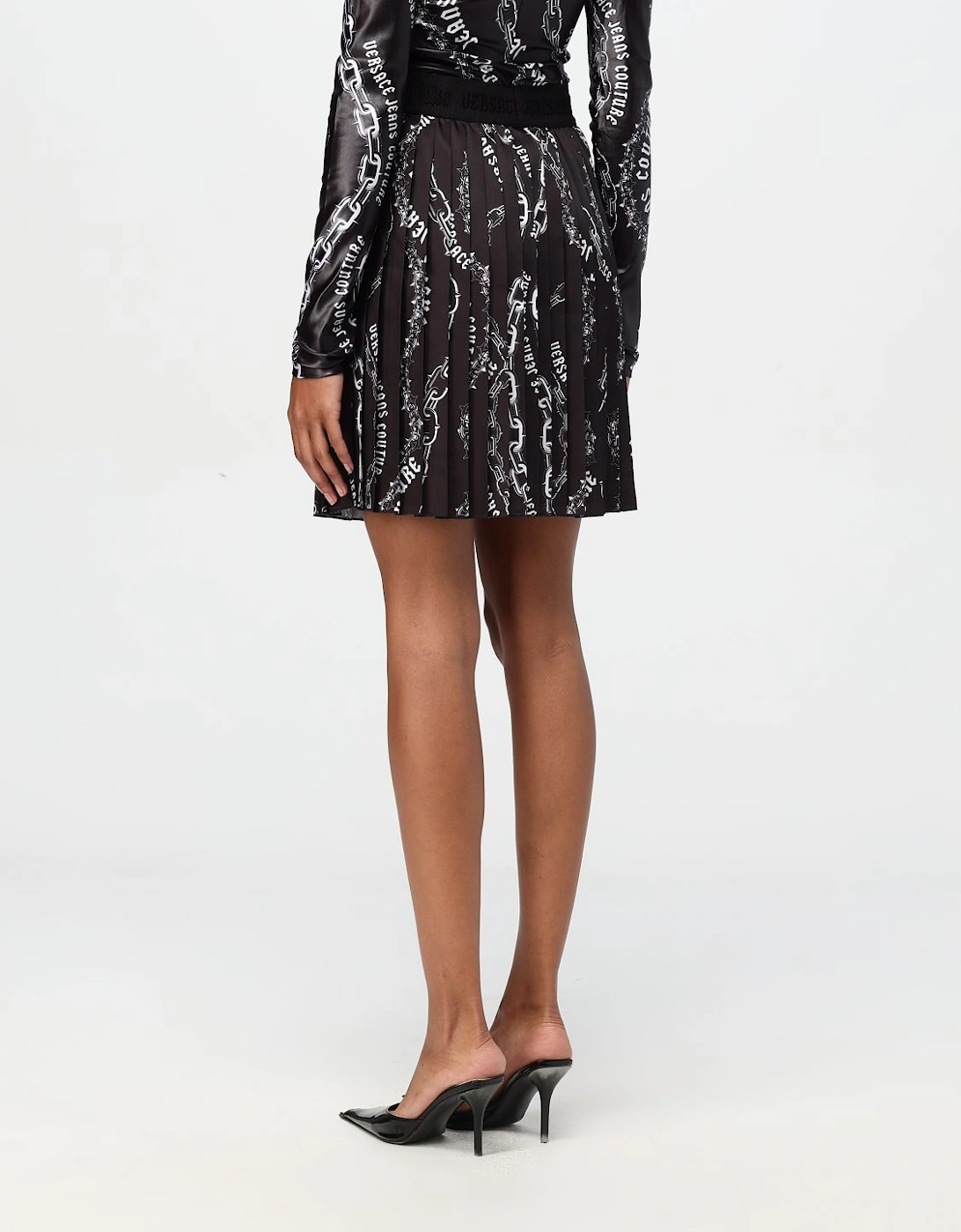 Chain Print Pleated Mini Skirt