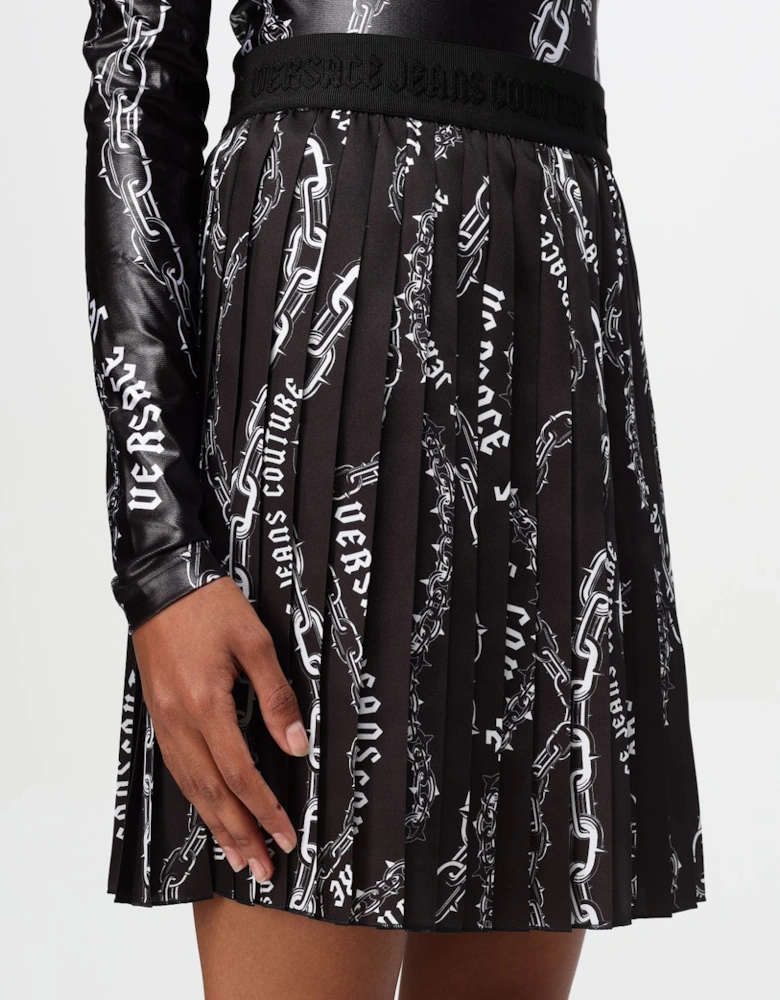 Chain Print Pleated Mini Skirt