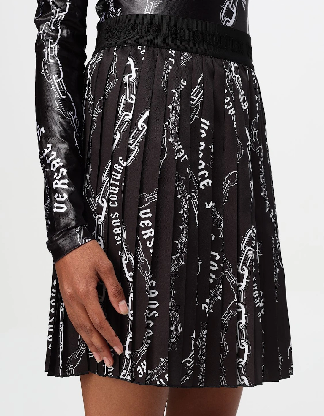 Chain Print Pleated Mini Skirt