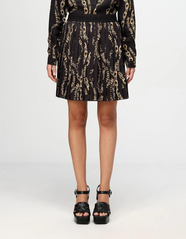 Chain Print Pleated Mini Skirt
