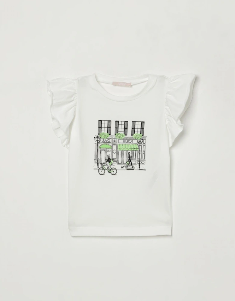 Girls Ruffle Sleeve TShirt Street Scene Graphic