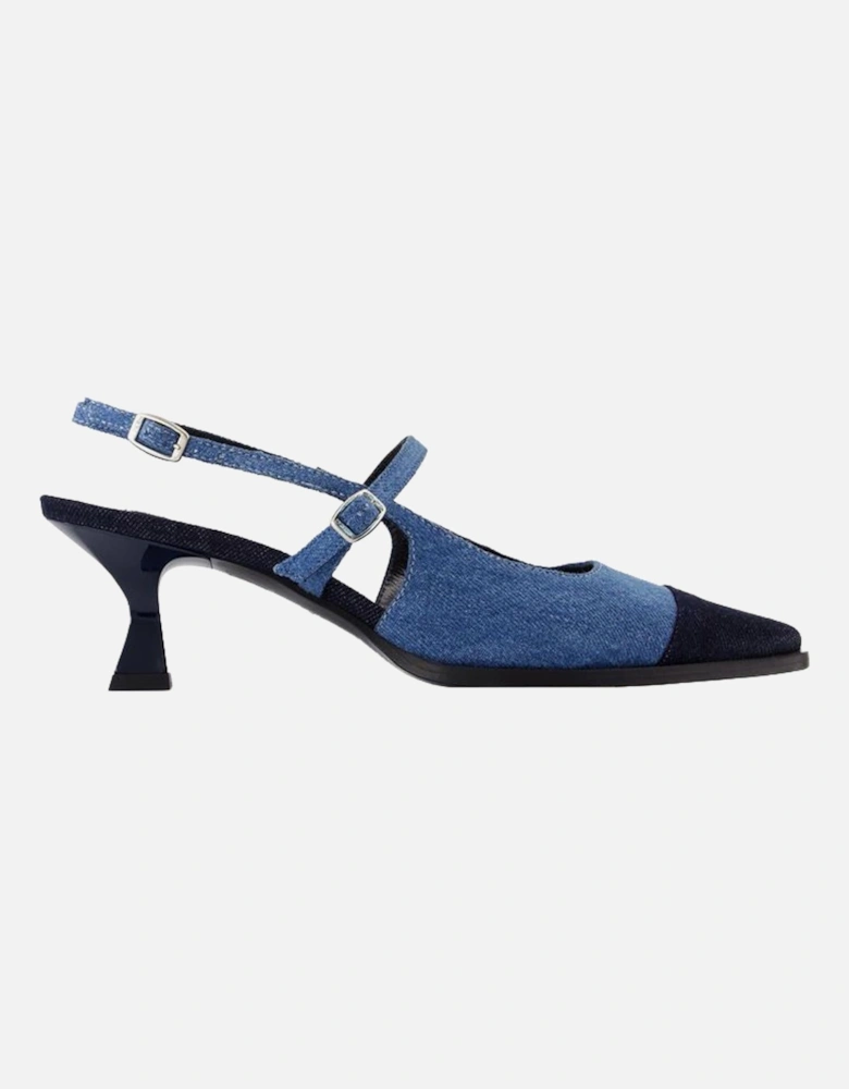 Cotton Cecile Round Toe Pumps with Ankle Strap