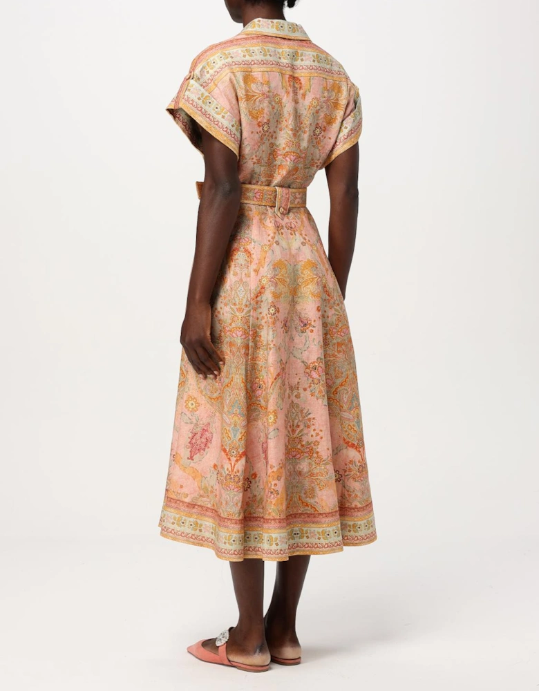 Allia Printed Linen Midi Shirt Dress