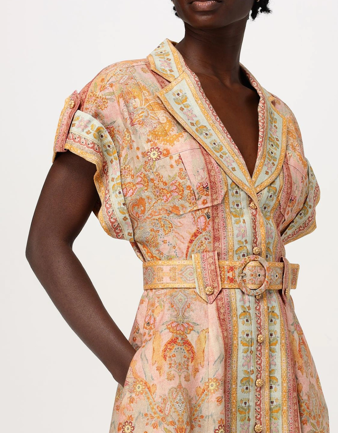 Allia Printed Linen Midi Shirt Dress