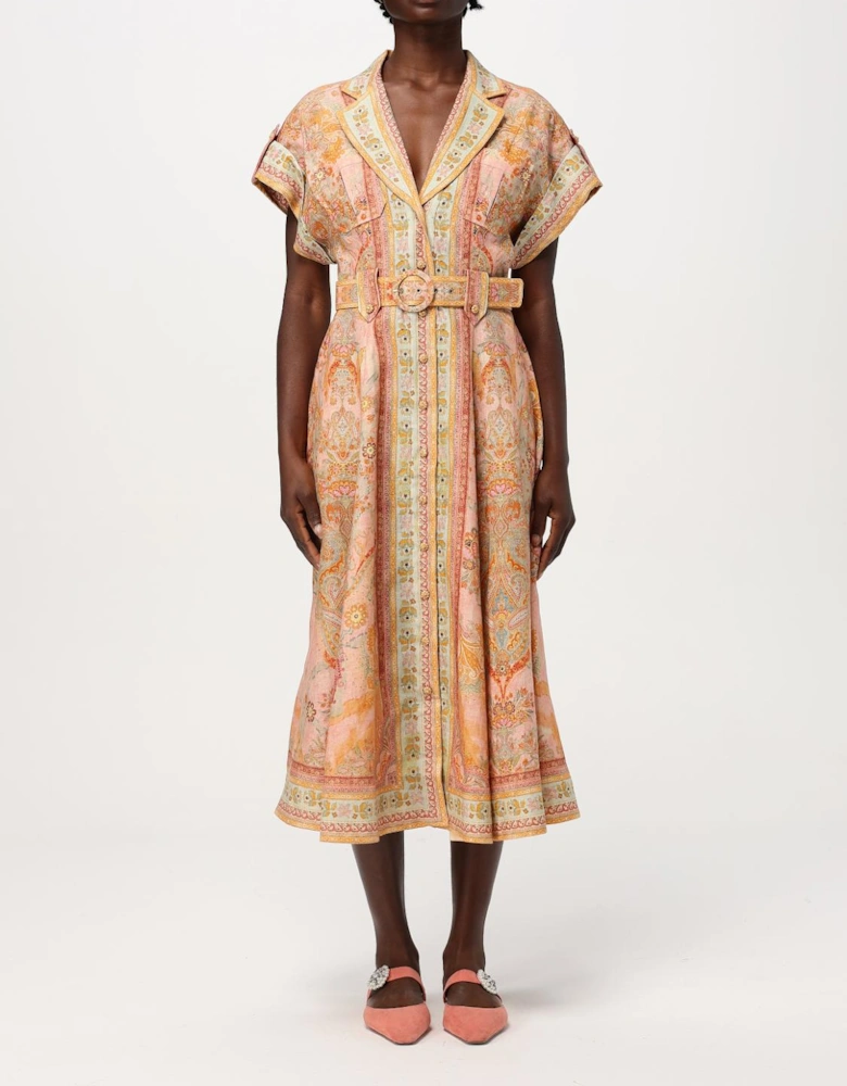Allia Printed Linen Midi Shirt Dress