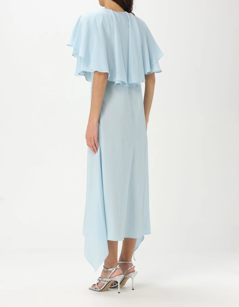 Asymmetrical Ruffle Cape Midi Dress