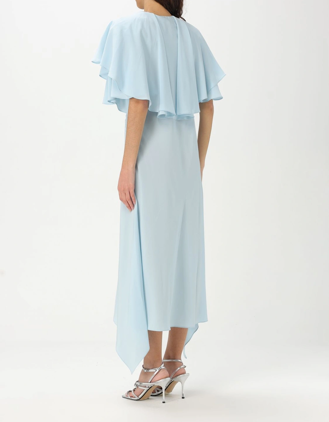 Asymmetrical Ruffle Cape Midi Dress