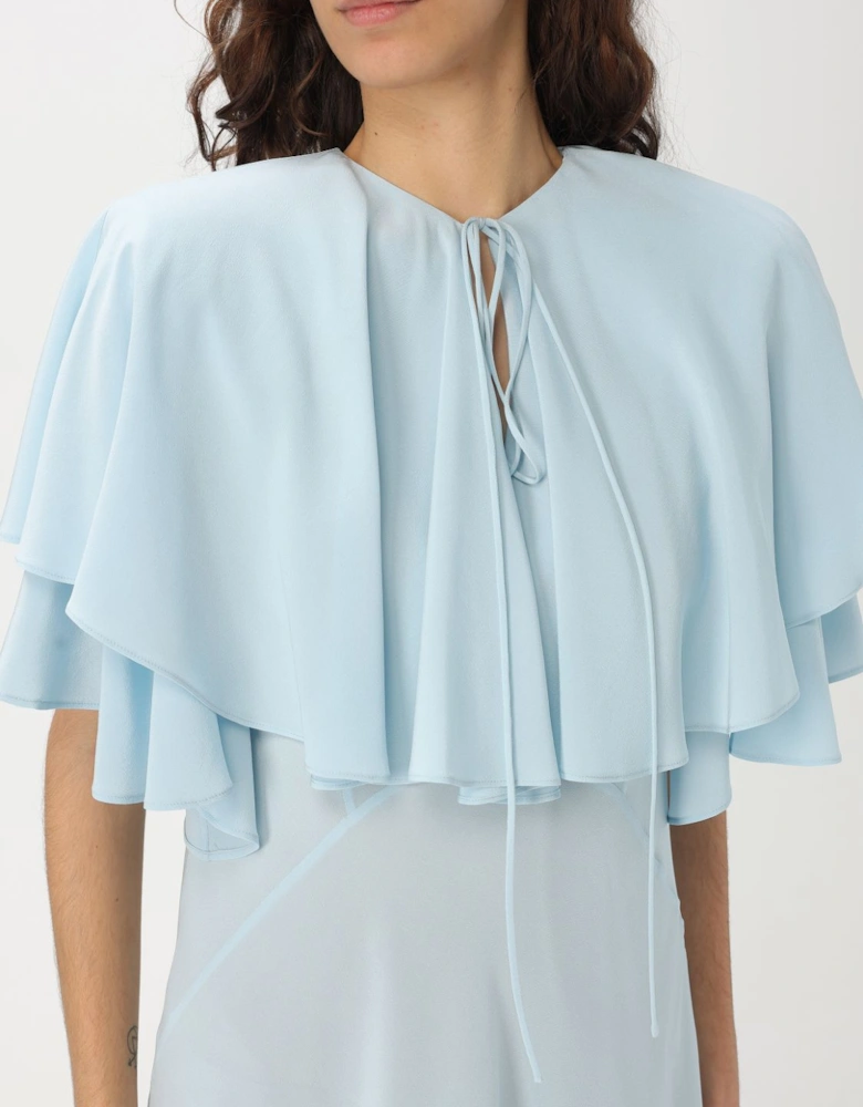 Asymmetrical Ruffle Cape Midi Dress