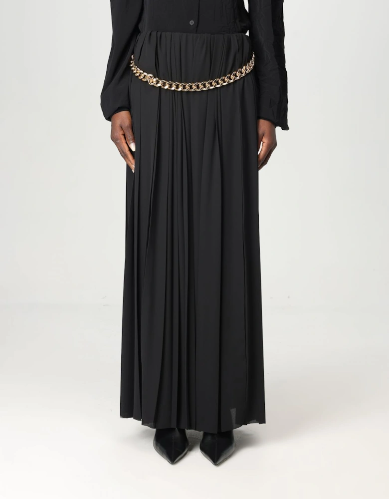 Chain Belt Pleated Maxi Skirt