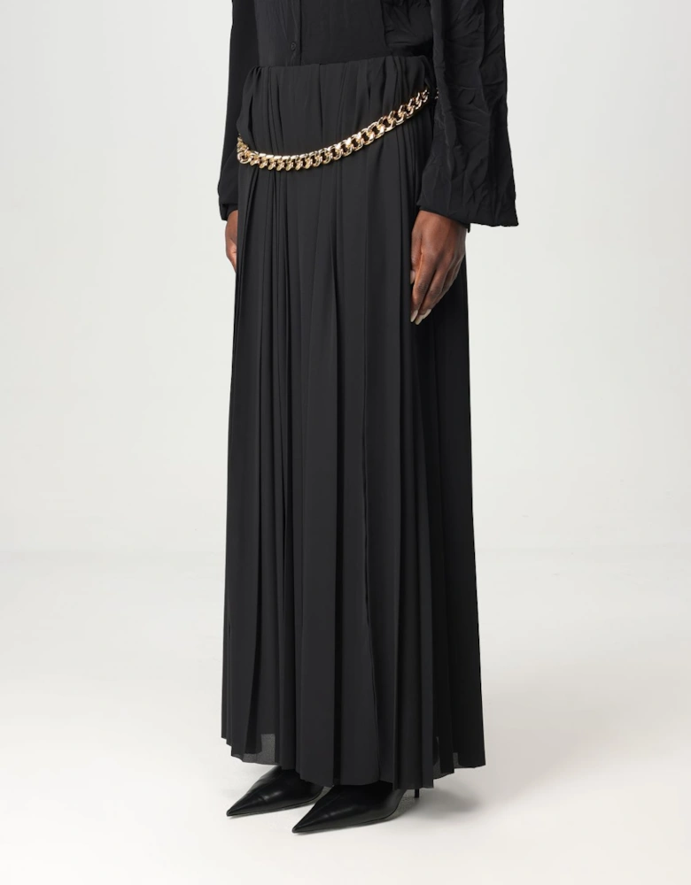 Chain Belt Pleated Maxi Skirt