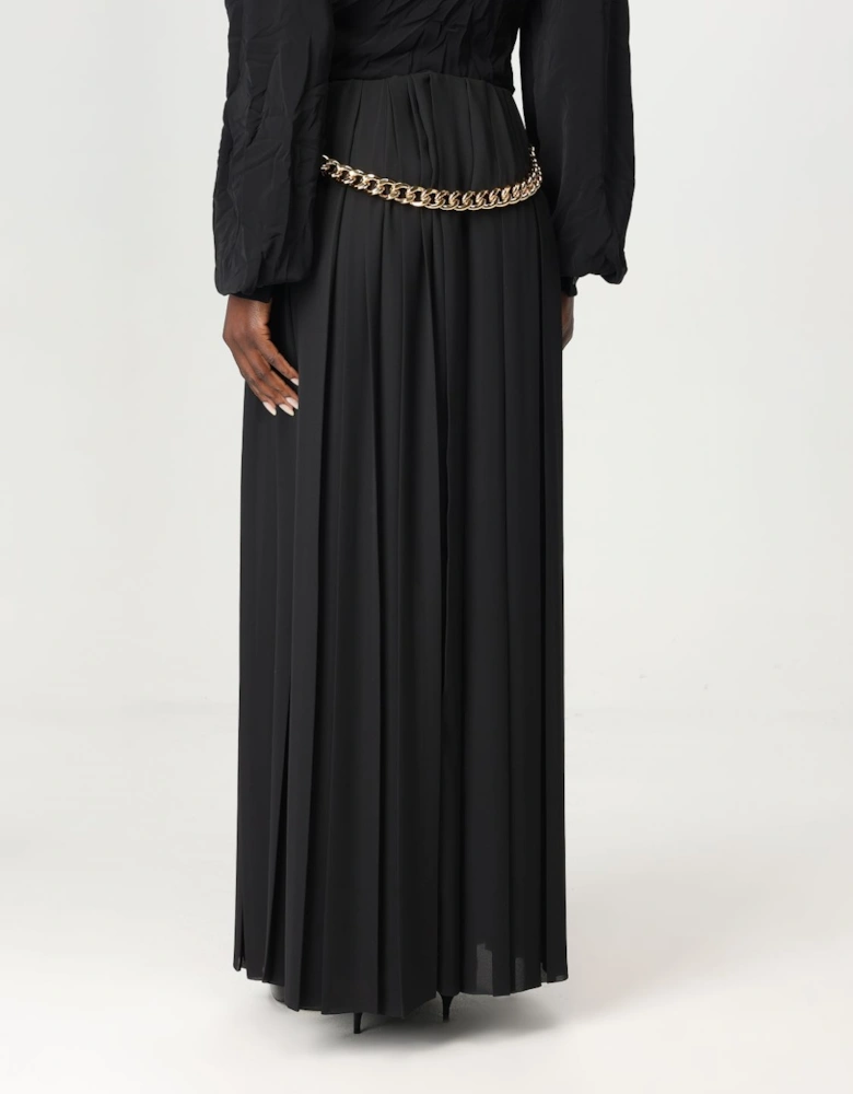 Chain Belt Pleated Maxi Skirt