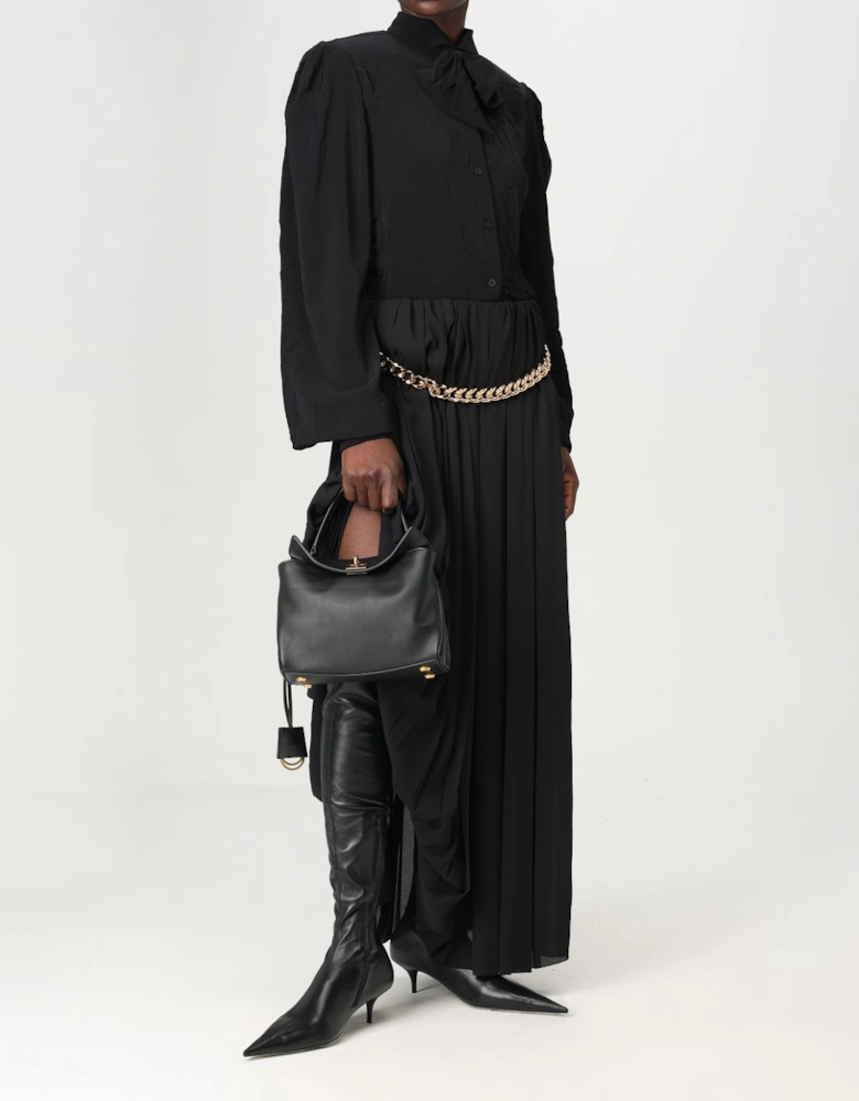 Chain Belt Pleated Maxi Skirt