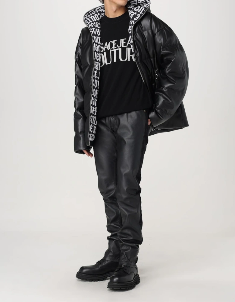 Puffer Jacket Hooded Faux Leather
