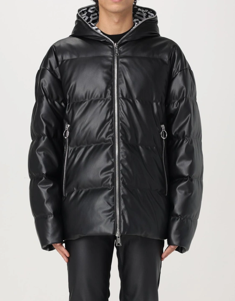 Puffer Jacket Hooded Faux Leather