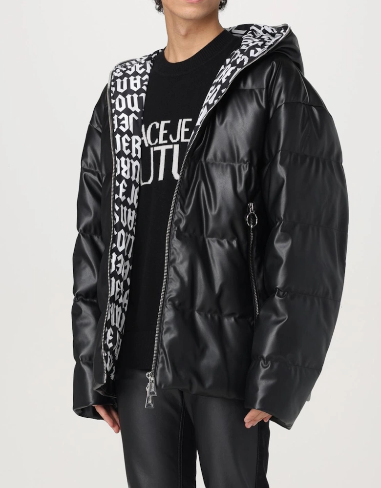 Puffer Jacket Hooded Faux Leather
