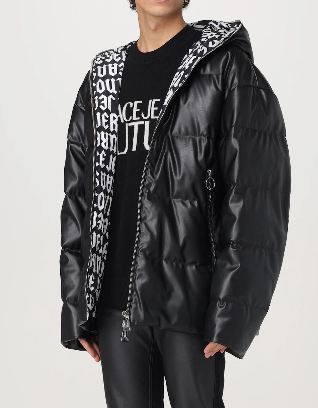 Puffer Jacket Hooded Faux Leather