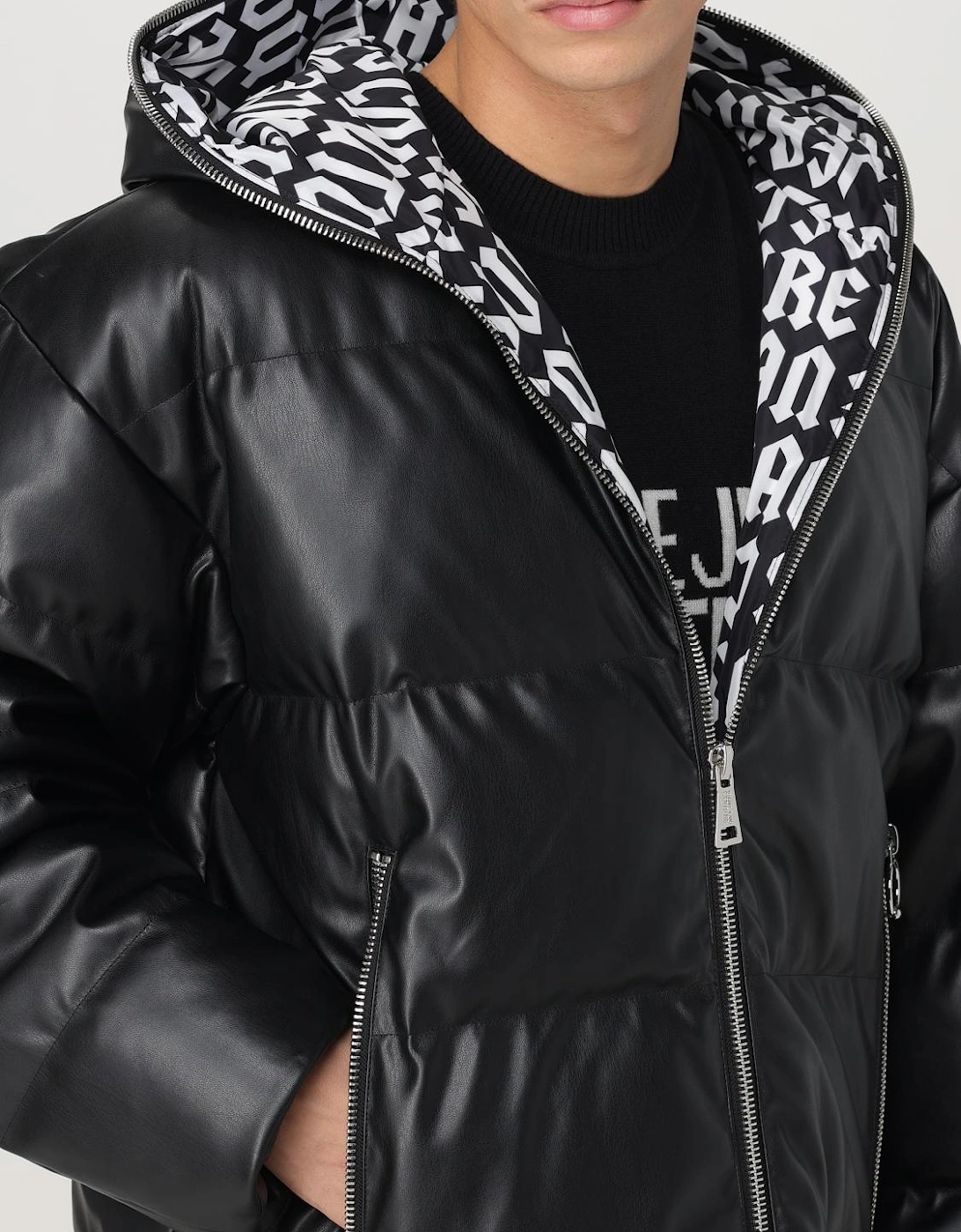 Puffer Jacket Hooded Faux Leather