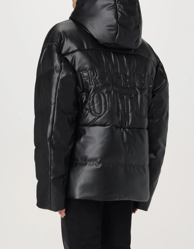 Puffer Jacket Hooded Faux Leather