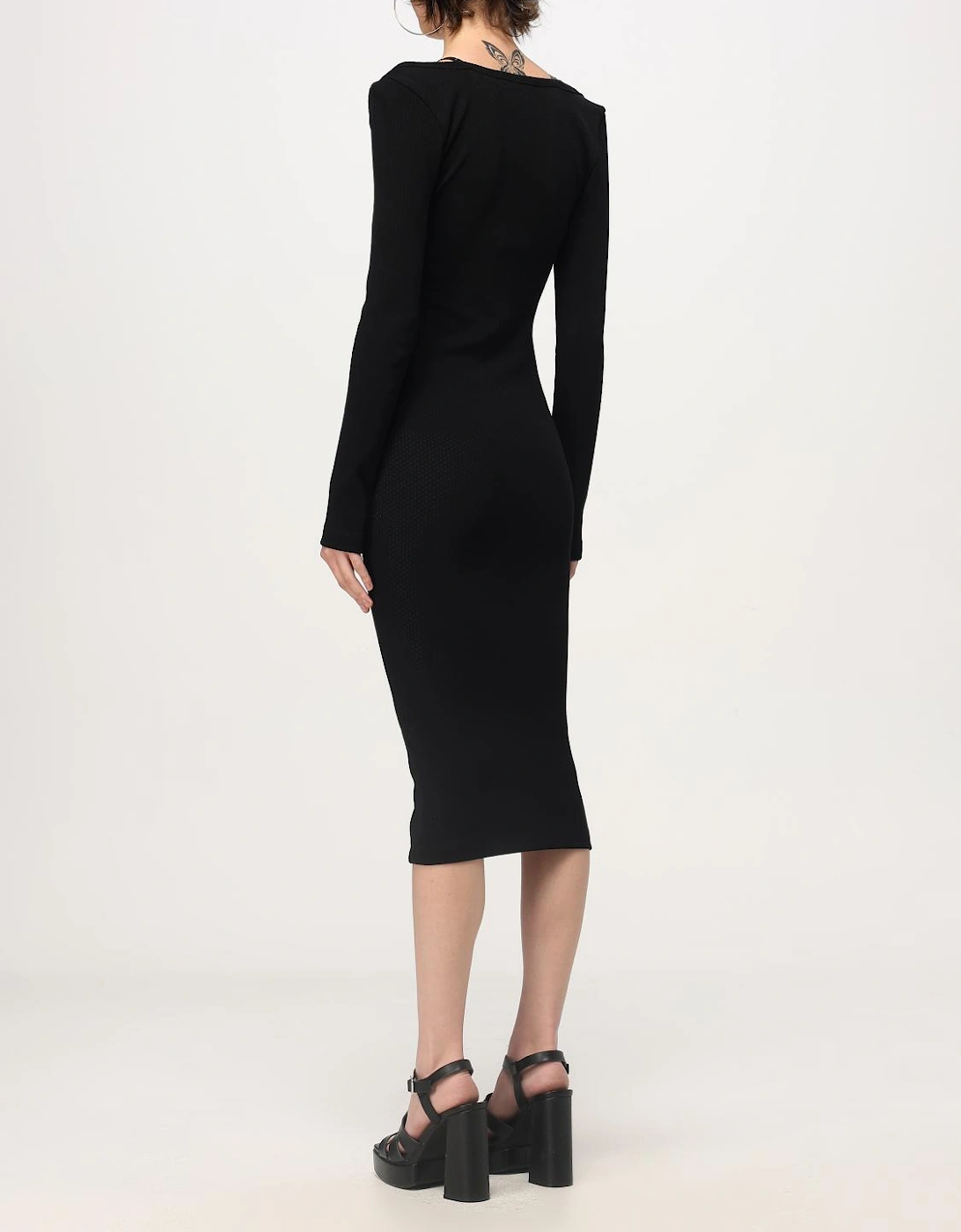 Ribbed Knit Midi Dress Cutout Shoulders