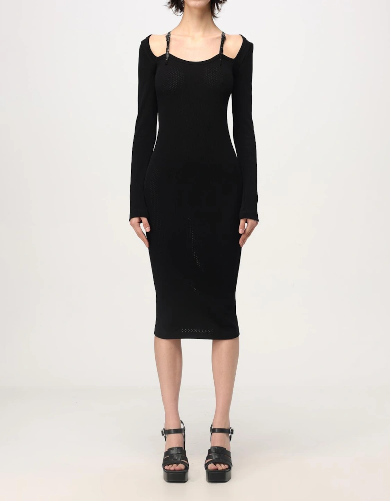 Ribbed Knit Midi Dress Cutout Shoulders