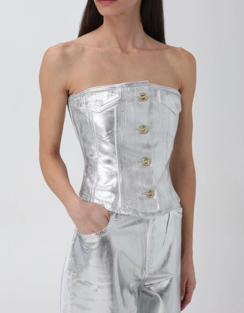 Metallic ButtonFront Corset Top