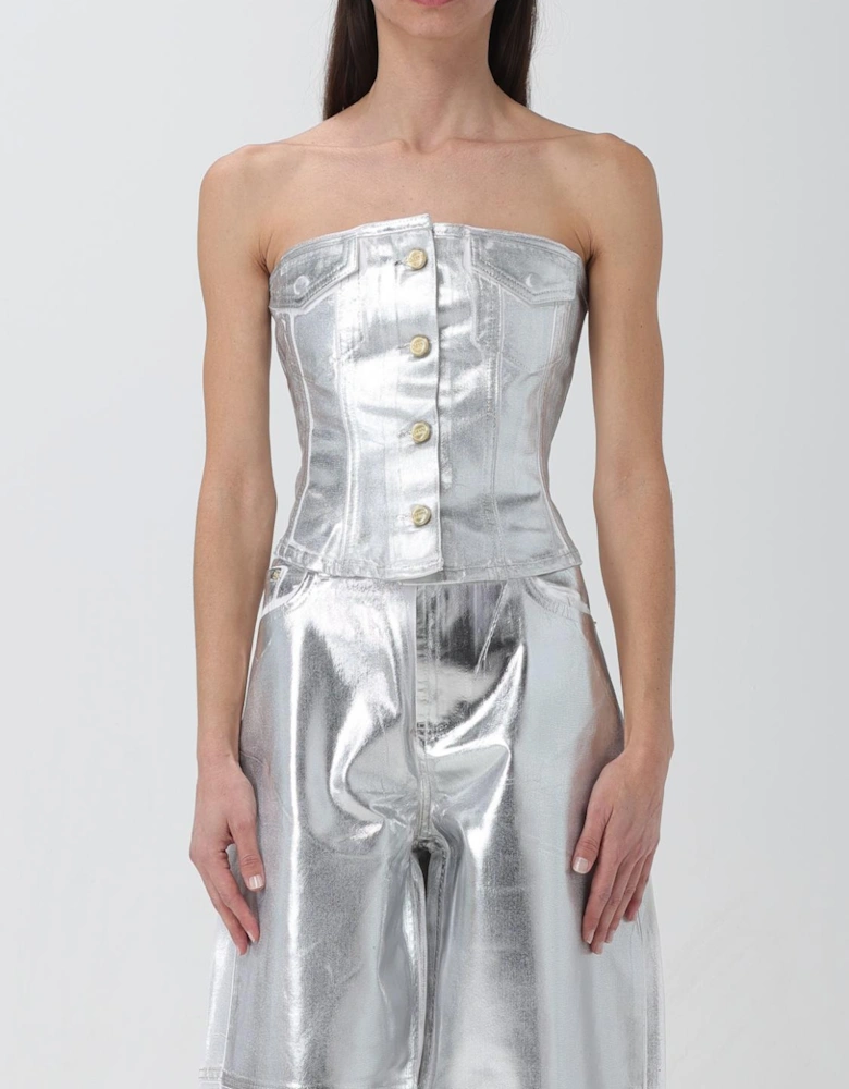 Metallic ButtonFront Corset Top