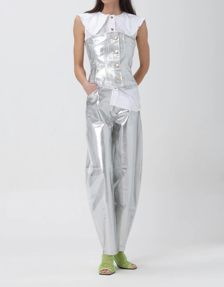 Metallic ButtonFront Corset Top