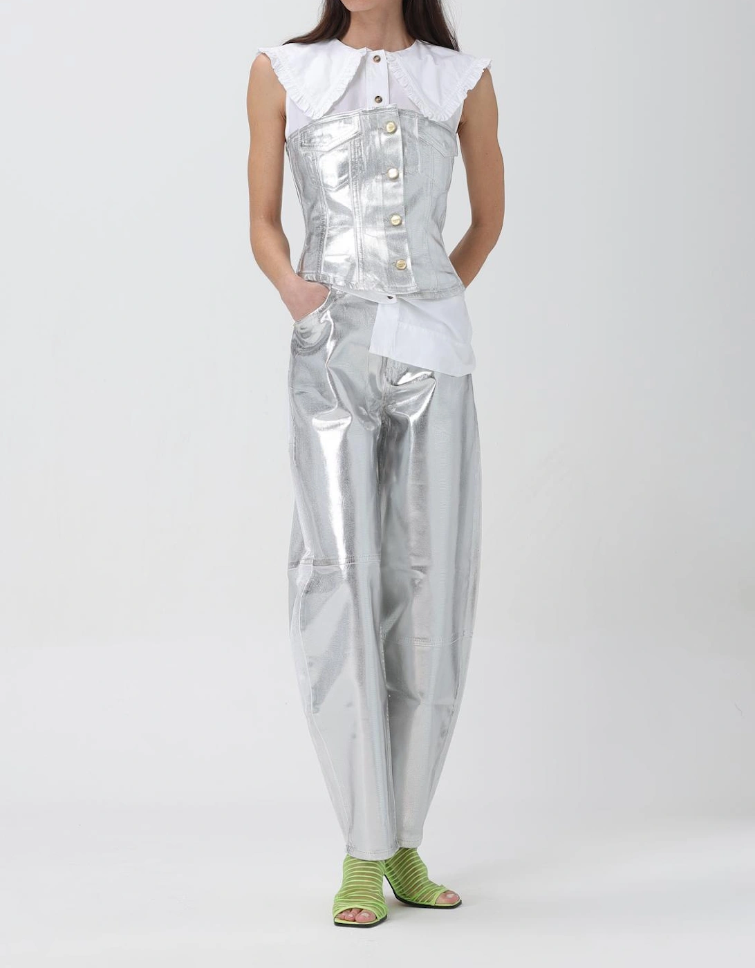 Metallic ButtonFront Corset Top