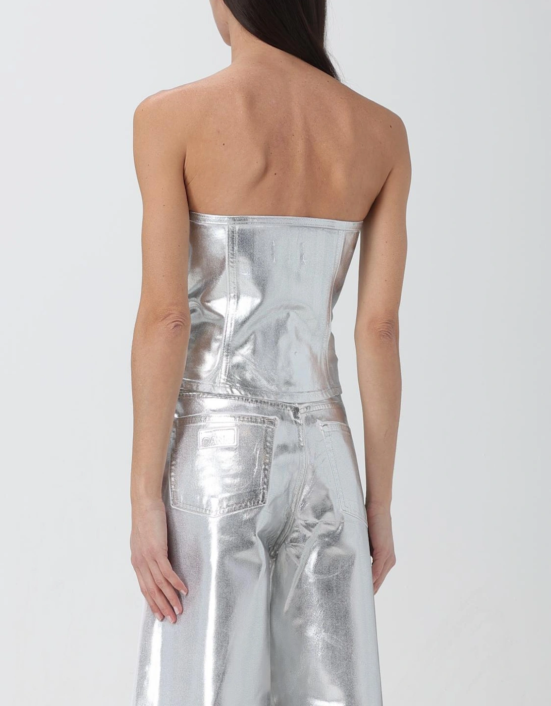 Metallic ButtonFront Corset Top