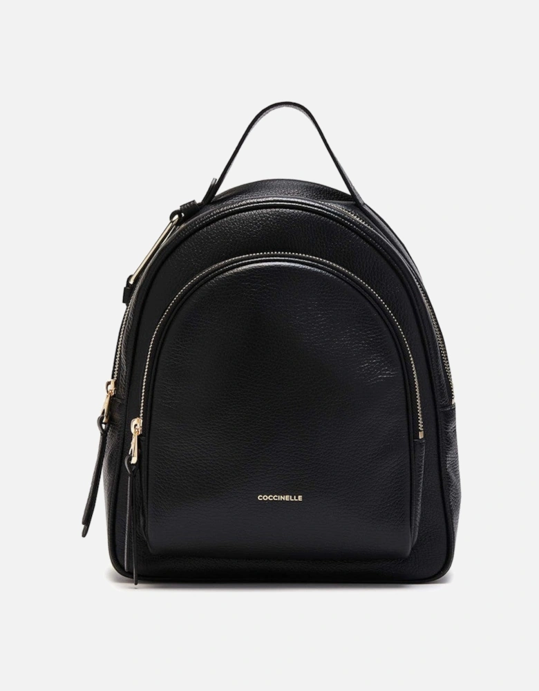 Leather Backpack with Zip Fastening and Visible Logo