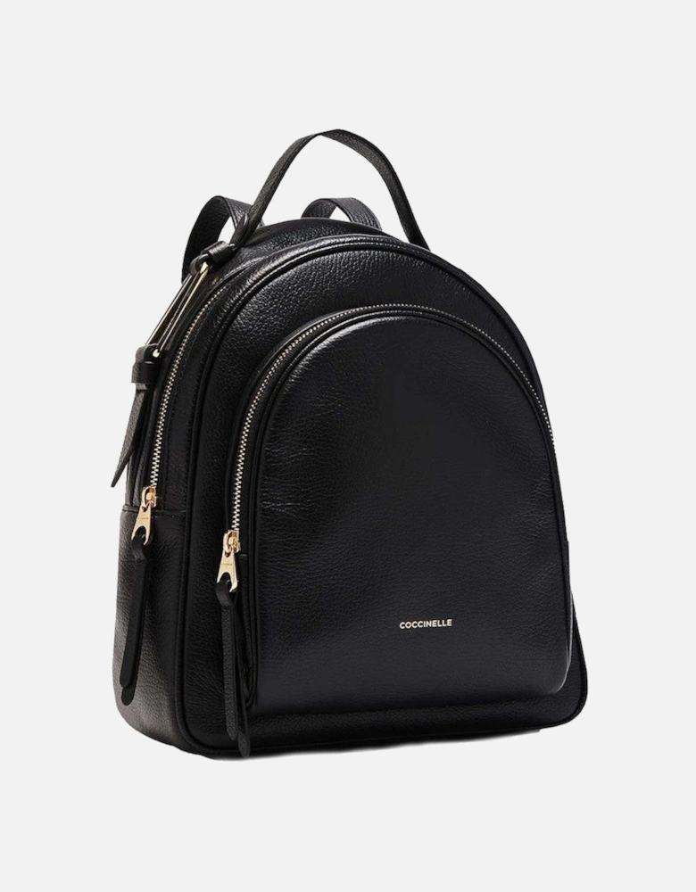 Leather Backpack with Zip Fastening and Visible Logo