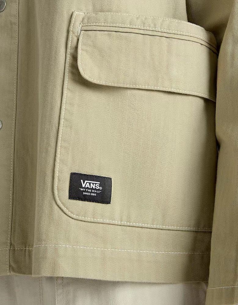 Cotton Jacket with Button Fastening and Visible Logo