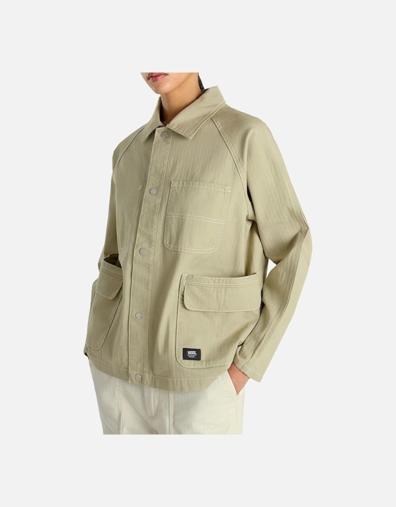 Cotton Jacket with Button Fastening and Visible Logo