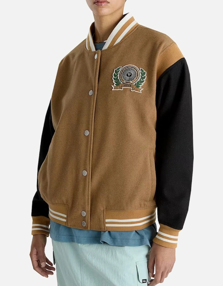 Wool Blend Bomber Jacket with Button Fastening and Visible Logo