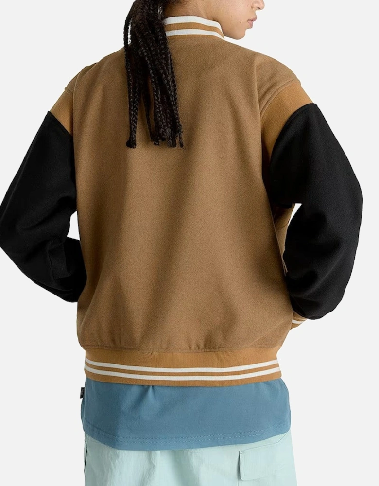 Wool Blend Bomber Jacket with Button Fastening and Visible Logo