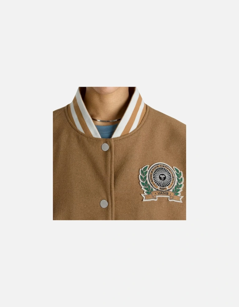 Wool Blend Bomber Jacket with Button Fastening and Visible Logo